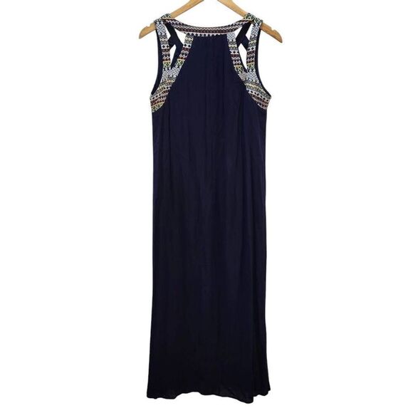 Naïf navy maxi dress cutout print Rayon flowy boho festival medium - Picture 4 of 8